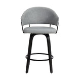 Benzara 26 Inch Round Seat Leatherette Barstool, Gray and Black BM236430 Gray, Black Metal, Plywood, Faux Leather BM236430