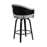 Benzara 26 Inch Round Seat Leatherette Barstool, Gray and Black BM236430 Gray, Black Metal, Plywood, Faux Leather BM236430