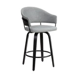 Benzara 26 Inch Round Seat Leatherette Barstool, Gray and Black BM236430 Gray, Black Metal, Plywood, Faux Leather BM236430