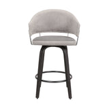 Benzara 26 Inch Round Seat Velvet Barstool, Gray and Black BM236432 Gray, Black Metal, Plywood, Velvet BM236432