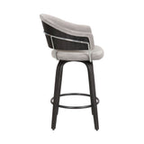 Benzara 26 Inch Round Seat Velvet Barstool, Gray and Black BM236432 Gray, Black Metal, Plywood, Velvet BM236432