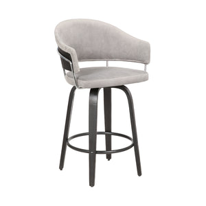 Benzara 26 Inch Round Seat Velvet Barstool, Gray and Black BM236432 Gray, Black Metal, Plywood, Velvet BM236432