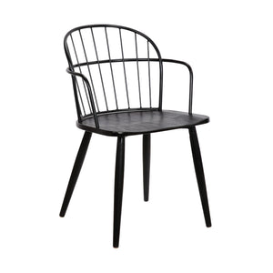 Benzara Metal Frame Side Chair with Open Backrest, Black BM236434 Black Metal, Plywood BM236434