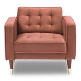 Benzara Tufted Fabric Upholstered Club Chair with Piped Stitching, Pink BM236450 Pink Solid Wood and Fabric BM236450