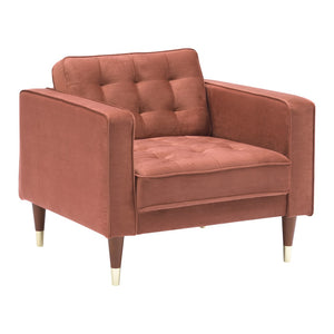 Benzara Tufted Fabric Upholstered Club Chair with Piped Stitching, Pink BM236450 Pink Solid Wood and Fabric BM236450