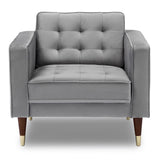 Benzara Tufted Fabric Upholstered Club Chair with Piped Stitching, Gray BM236451 Gray Solid Wood and Fabric BM236451