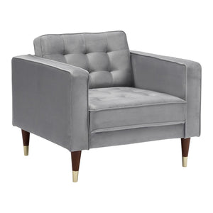 Benzara Tufted Fabric Upholstered Club Chair with Piped Stitching, Gray BM236451 Gray Solid Wood and Fabric BM236451