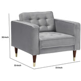 Benzara Tufted Fabric Upholstered Club Chair with Piped Stitching, Gray BM236451 Gray Solid Wood and Fabric BM236451