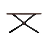 Benzara 32 Inch Wood Console Table with Metal Base, Brown and Black BM236479 Brown, Black MDF, Solid Wood, Metal BM236479