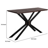 Benzara 32 Inch Wood Console Table with Metal Base, Brown and Black BM236479 Brown, Black MDF, Solid Wood, Metal BM236479