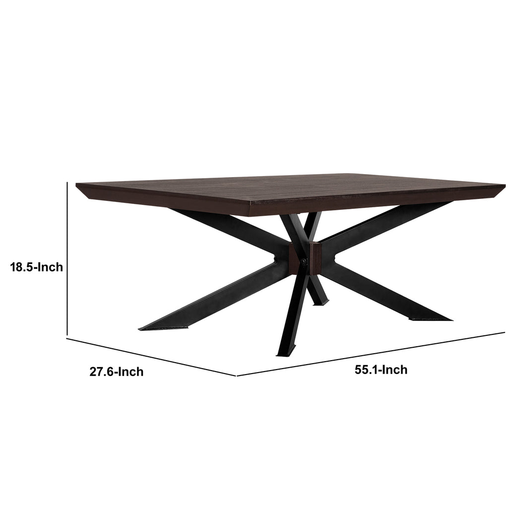 Benzara Wooden Coffee Table with Intersected Double X Shaped Legs, Brown and Black BM236480 Brown and Black Solid Wood, Veneer and Metal BM236480