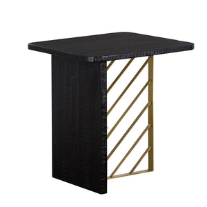 Benzara 18 Inch Wooden Side Table with Metal Accents, Black and Gold BM236485 Black and Gold Solid Wood and Metal BM236485