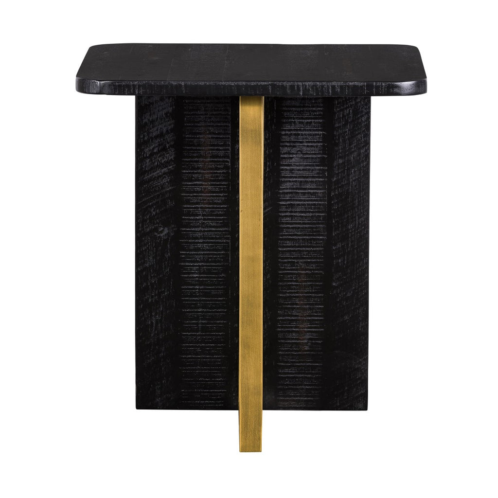 Benzara 18 Inch Wooden Side Table with Metal Accents, Black and Gold BM236485 Black and Gold Solid Wood and Metal BM236485