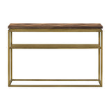 Benzara 45 Inch Wooden and Metal Console Table, Brown and Brass BM236487 Brown and Brass Solid Wood and Metal BM236487