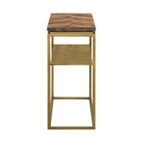 Benzara 45 Inch Wooden and Metal Console Table, Brown and Brass BM236487 Brown and Brass Solid Wood and Metal BM236487