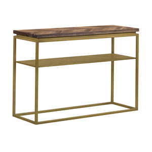 Benzara 45 Inch Wooden and Metal Console Table, Brown and Brass BM236487 Brown and Brass Solid Wood and Metal BM236487