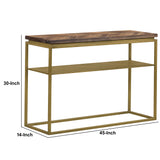 Benzara 45 Inch Wooden and Metal Console Table, Brown and Brass BM236487 Brown and Brass Solid Wood and Metal BM236487