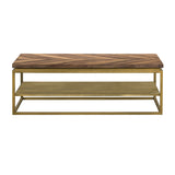 Benzara 46 Inch Wooden and Metal Coffee Table, Brown and Brass BM236488 Brown and Brass Solid Wood and Metal BM236488