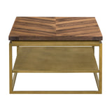 Benzara 46 Inch Wooden and Metal Coffee Table, Brown and Brass BM236488 Brown and Brass Solid Wood and Metal BM236488