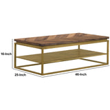 Benzara 46 Inch Wooden and Metal Coffee Table, Brown and Brass BM236488 Brown and Brass Solid Wood and Metal BM236488