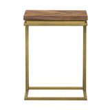 Benzara 18 Inch Wooden and Metal End Table, Brown and Brass BM236489 Brown and Brass Solid Wood and Metal BM236489