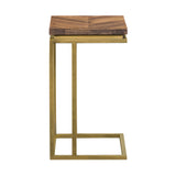 Benzara 18 Inch Wooden and Metal End Table, Brown and Brass BM236489 Brown and Brass Solid Wood and Metal BM236489