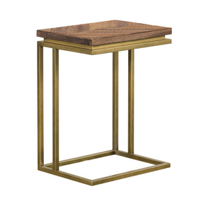 Benzara 18 Inch Wooden and Metal End Table, Brown and Brass BM236489 Brown and Brass Solid Wood and Metal BM236489