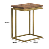 Benzara 18 Inch Wooden and Metal End Table, Brown and Brass BM236489 Brown and Brass Solid Wood and Metal BM236489