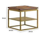 Benzara 20 Inch Wooden and Metal Side Table, Brown and Brass BM236490 Brown and Brass Solid Wood and Metal BM236490