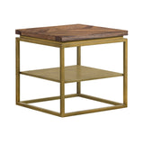 Benzara 20 Inch Wooden and Metal Side Table, Brown and Brass BM236490 Brown and Brass Solid Wood and Metal BM236490