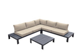 4 Piece Metal and Fabric Outdoor Sectional, Gray and Beige