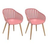 17 Inches Bucket Seat Outdoor Plastic Arm Chair, Set of 2, Pink