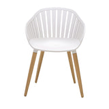 Benzara 17 Inches Bucket Seat Outdoor Plastic Arm Chair, Set of 2, White BM236510 White Solid Wood and Plastic BM236510