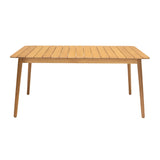 Benzara 63 Inches Rectangular Plank Style Outdoor Dining Table, Brown BM236511 Brown Solid Wood BM236511