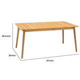 Benzara 63 Inches Rectangular Plank Style Outdoor Dining Table, Brown BM236511 Brown Solid Wood BM236511