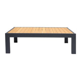 Benzara 56 Inches Slat Top Aluminum Coffee Table, Brown and Gray BM236518 Brown and Gray Metal and Solid Wood BM236518