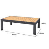 Benzara 56 Inches Slat Top Aluminum Coffee Table, Brown and Gray BM236518 Brown and Gray Metal and Solid Wood BM236518