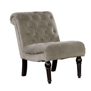 Benzara Fabric Padded Wooden Armless Chair with Button Tufted Rolled Back, Gray BM236560 Gray Solid Wood and Fabric BM236560