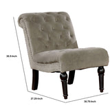 Benzara Fabric Padded Wooden Armless Chair with Button Tufted Rolled Back, Gray BM236560 Gray Solid Wood and Fabric BM236560