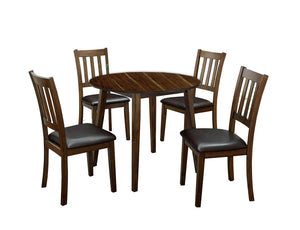 Benzara Wooden Dining Table with Ladder Back Style Chairs, Set of 5, Brown BM236574 Brown Wood and Faux Leather BM236574