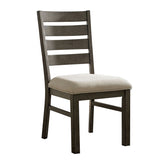 Benzara Wooden Side Chairs with Ladder Style Back, Set of 2, Gray and Beige BM236579 Gray and Beige Wood and Fabric BM236579