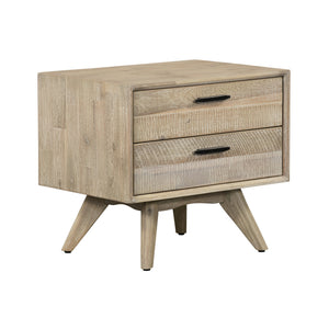 Benzara Mid Century Style 2 Drawer Wooden Nightstand, Brown BM236584 Brown Solid Wood, Veneer BM236584