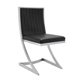 Benzara Leatherette Dining Chair with Cantilever Base, Set of 2, Black BM236590 Black Metal, Leatherette BM236590