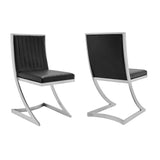 Benzara Leatherette Dining Chair with Cantilever Base, Set of 2, Black BM236590 Black Metal, Leatherette BM236590