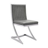 Benzara Leatherette Dining Chair with Cantilever Base, Set of 2, Gray BM236591 Gray Metal, Leatherette BM236591