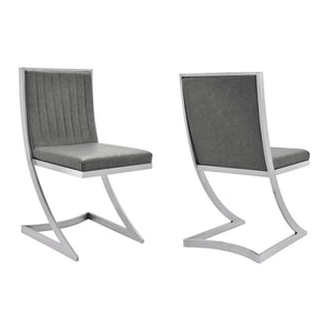 Benzara Leatherette Dining Chair with Cantilever Base, Set of 2, Gray BM236591 Gray Metal, Leatherette BM236591