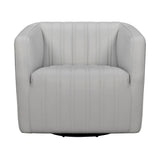 Benzara Leather Swivel Barrel Chair with Stitched Details, Gray BM236593 Gray Leather, Solid Wood BM236593