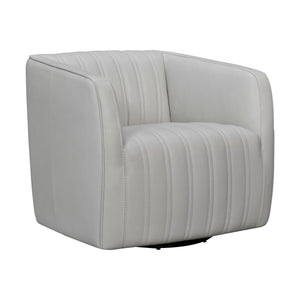 Benzara Leather Swivel Barrel Chair with Stitched Details, Gray BM236593 Gray Leather, Solid Wood BM236593