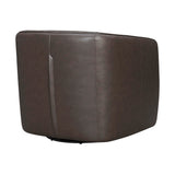 Benzara Leather Swivel Barrel Chair with Stitched Details, Brown BM236594 Brown Leather, Solid Wood BM236594