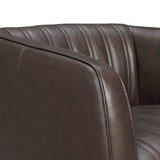 Benzara Leather Swivel Barrel Chair with Stitched Details, Brown BM236594 Brown Leather, Solid Wood BM236594